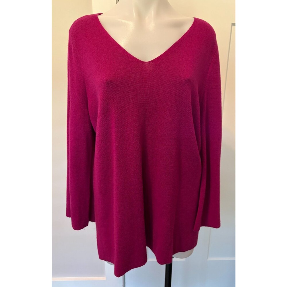 CHICOS Womens SWEATER Long Sleeve FUCHSIA Pink V-Neck Size 2 (L)